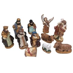 Nativity Set Painted Ceramic Figurines 11 Pieces Retro Vintage Christmas Decor
